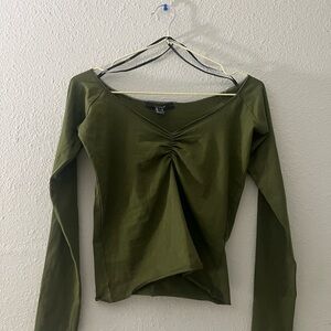 Forever 21 Forest Green Ruched Long Sleeve Blouse